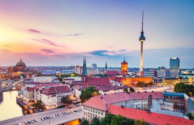 View of Berlin's skyline with the TV tower at sunset